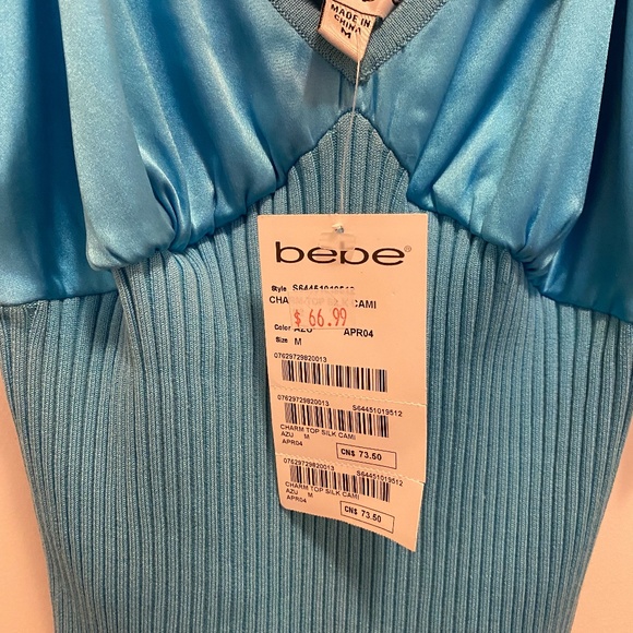 NWT Bebe Silk Ribbed Bow Tank Top Turquoise M - Picture 5 of 10